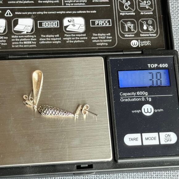 Vintage Sterling Silver Sparkly Teardrop Drop Earrings - Picture 5 of 5